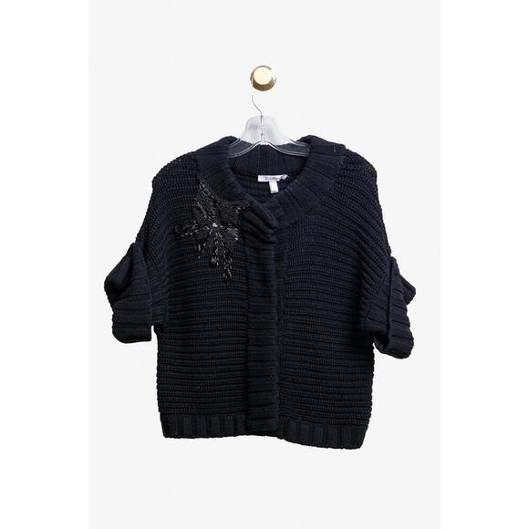 MaxMara Black Chunky Knit Beaded Embroider Cardigan Wool/Bead - Picture 1 of 3